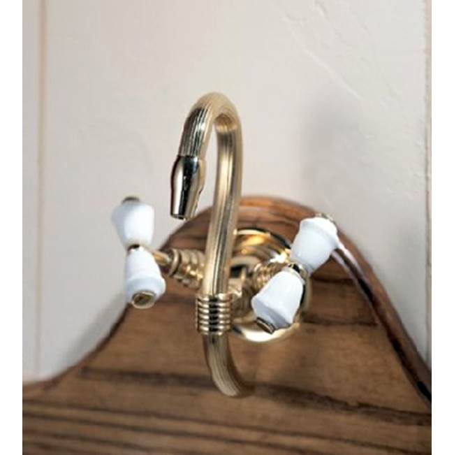 Herbeau ''Verseuse'' Wall Mounted Mixer with White or Handpainted Earthenware Handles in Avesnes, Weathered Brass