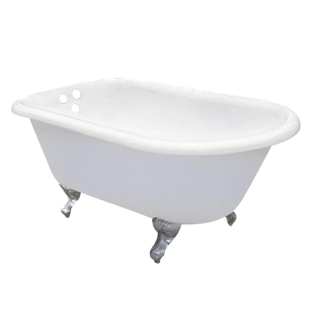 Kingston Brass Aqua Eden 54-Inch Cast Iron Roll Top Clawfoot Tub with 3-3/8 Inch Wall Drillings, White/Polished Chrome