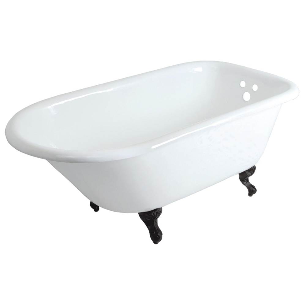 Kingston Brass Aqua Eden 66-Inch Cast Iron Roll Top Clawfoot Tub with 3-3/8 Inch Wall Drillings, White/Matte Black