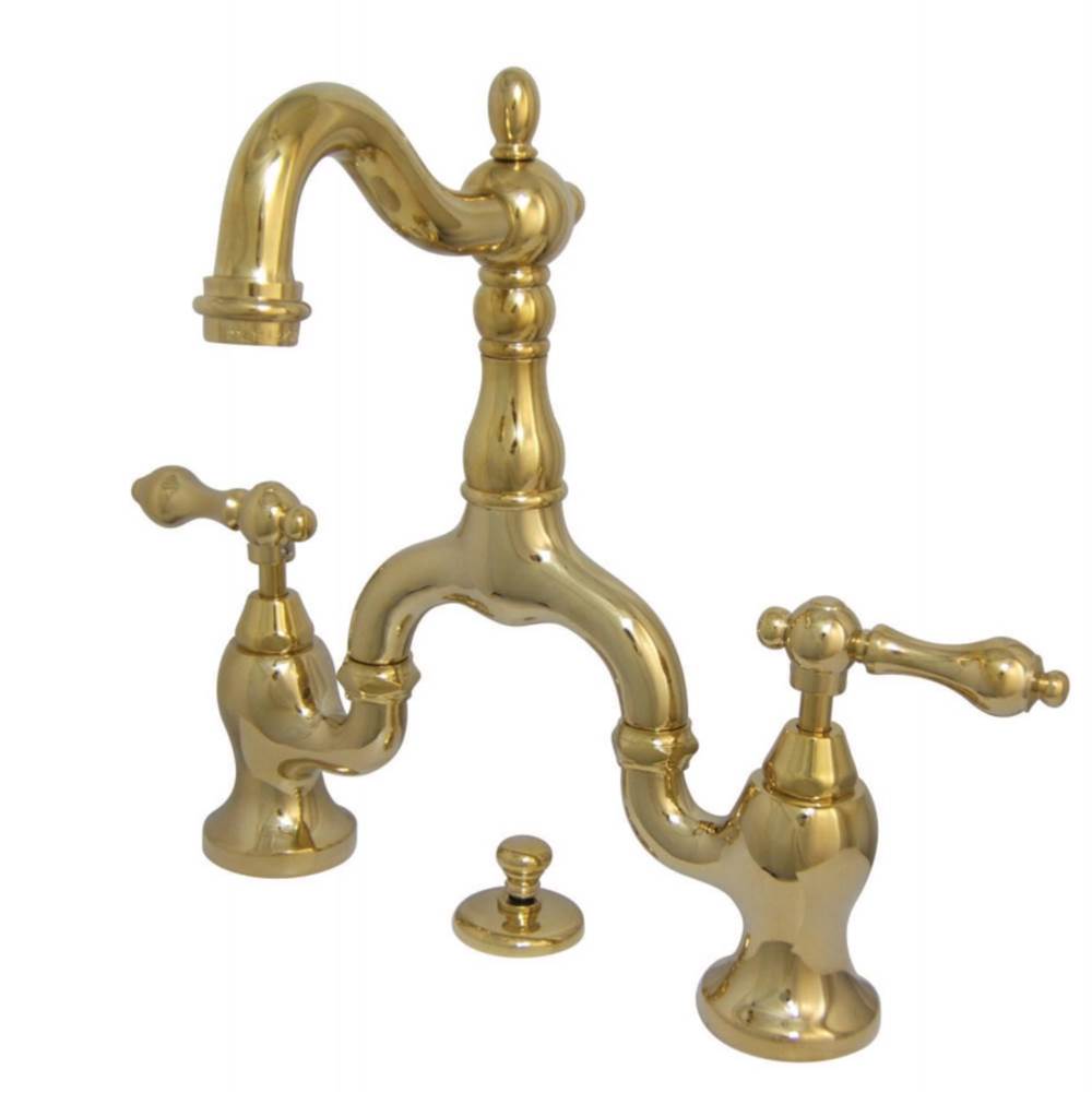 Kingston Brass English Country Bridge Bathroom Faucet with Brass Pop-Up, Polished Brass