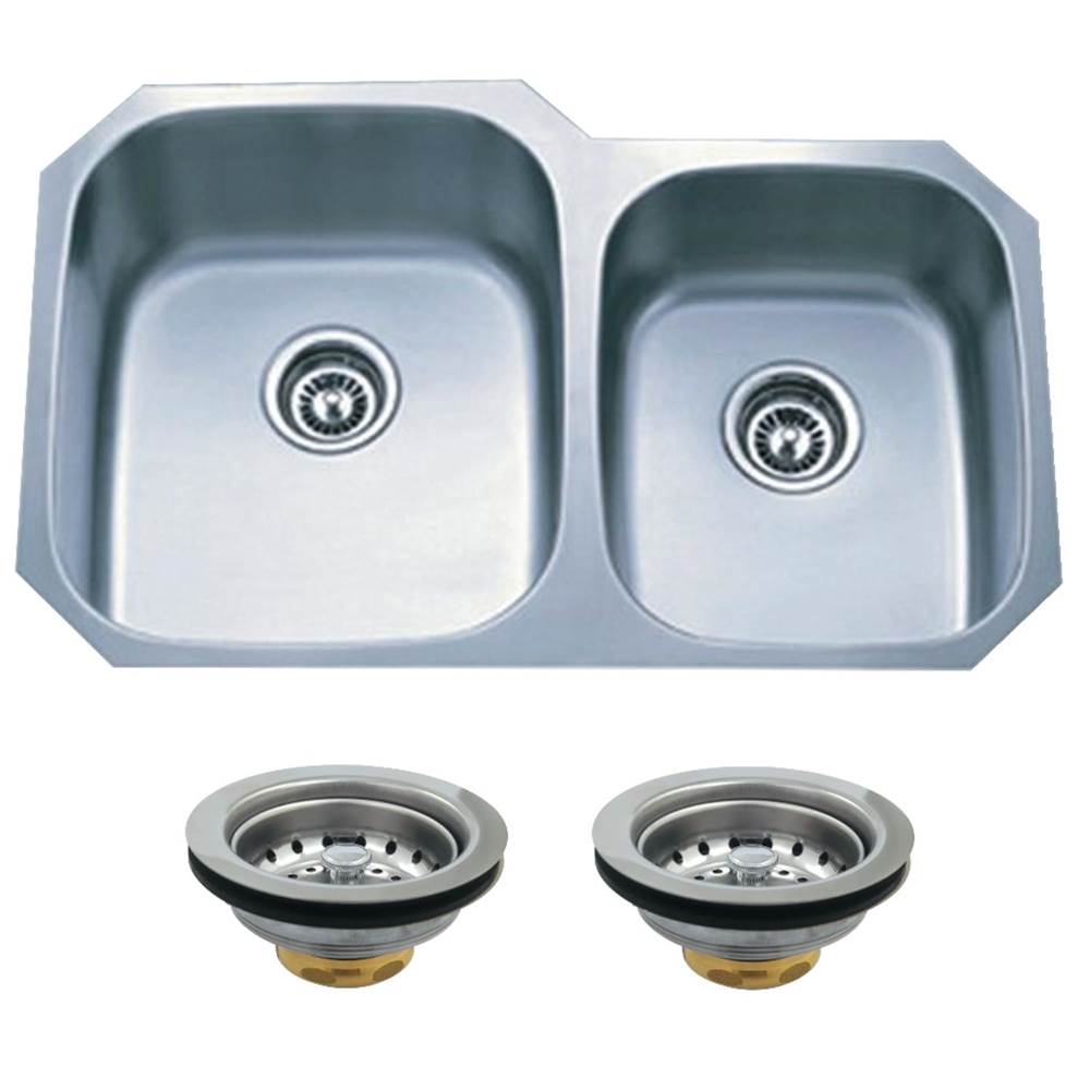 Kingston Brass Undermount Stainless Steel Double Bowl Kitchen Sink Combo With Strainers, Brushed