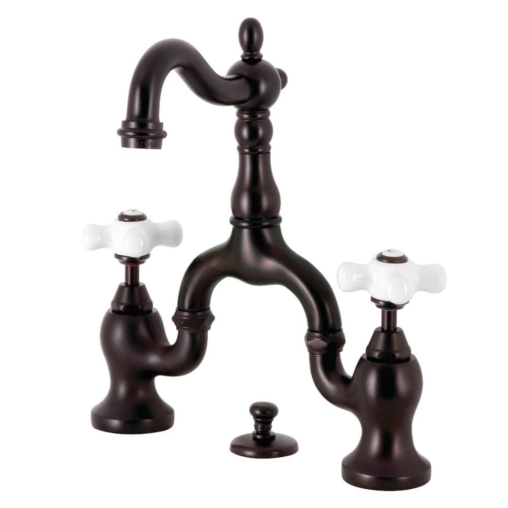 Kingston Brass Kingston Brass KS7975PX English Country Bridge Bathroom Faucet with Brass Pop-Up, Oil Rubbed Bronze