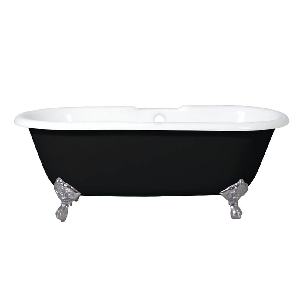 Kingston Brass Aqua Eden 66-Inch Cast Iron Double Ended Clawfoot Tub with 7-Inch Faucet Drillings, Black/White/Brushed Nickel