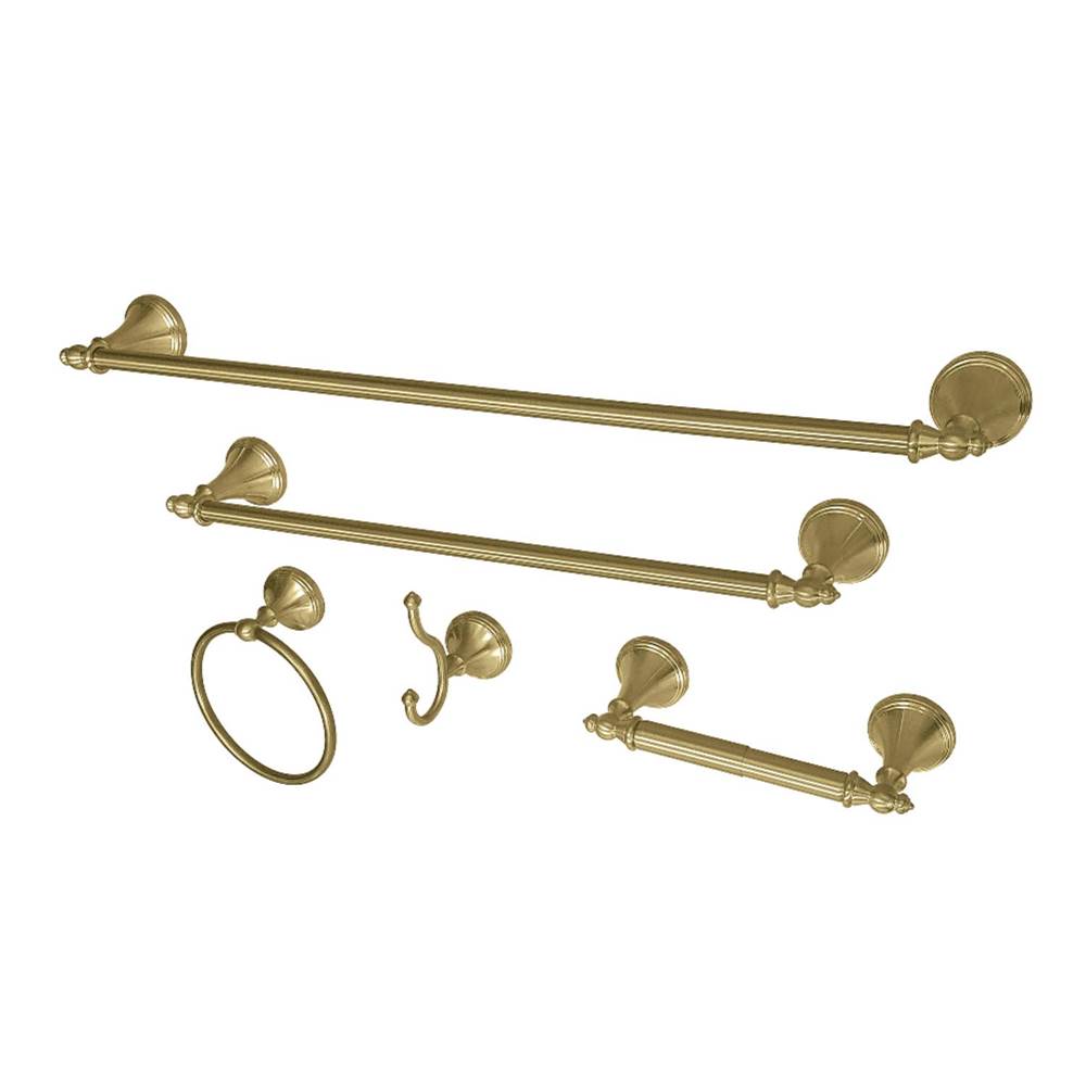 Kingston Brass Naples 5-Piece Bathroom Accessory Set, Brushed Brass