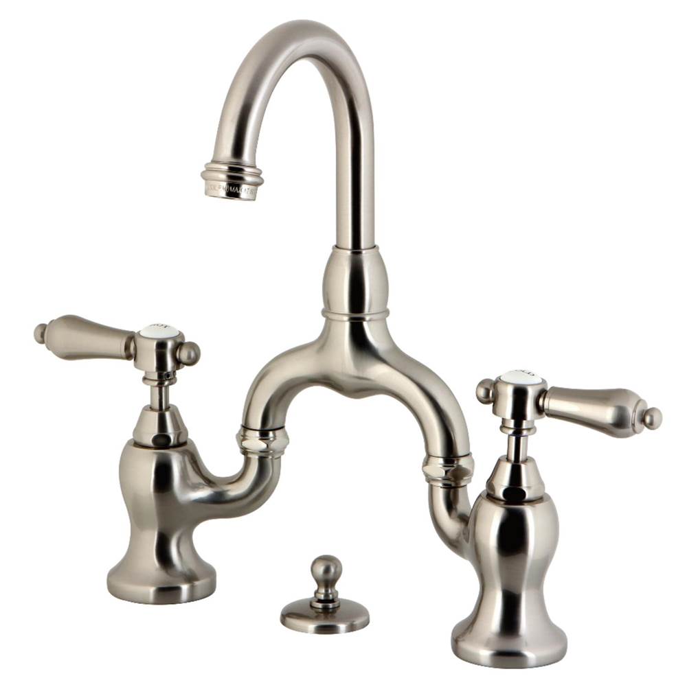 Kingston Brass Heirloom Bridge Bathroom Faucet with Brass Pop-Up, Brushed Nickel