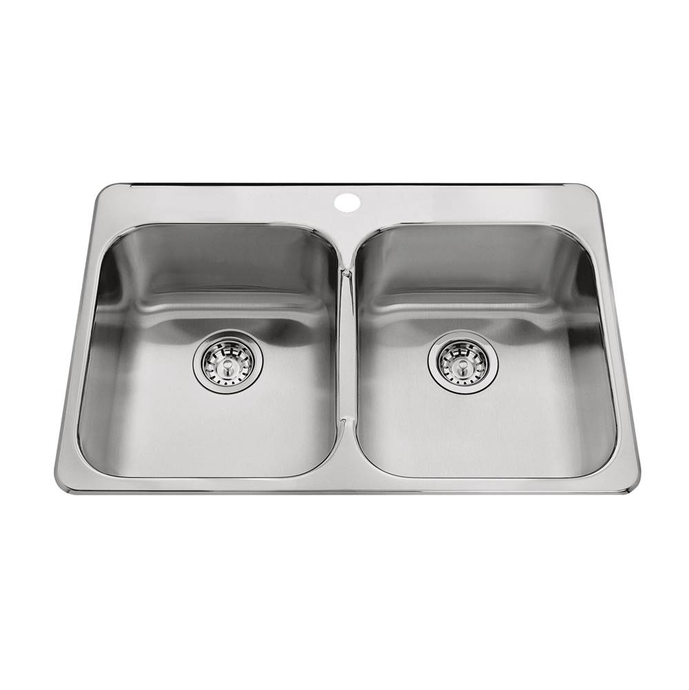 Kindred Steel Queen 31.25-in LR x 20.5-in FB x 7-in DP Drop In Double Bowl 1-Hole Stainless Steel Kitchen Sink, QDL2031-7-1N