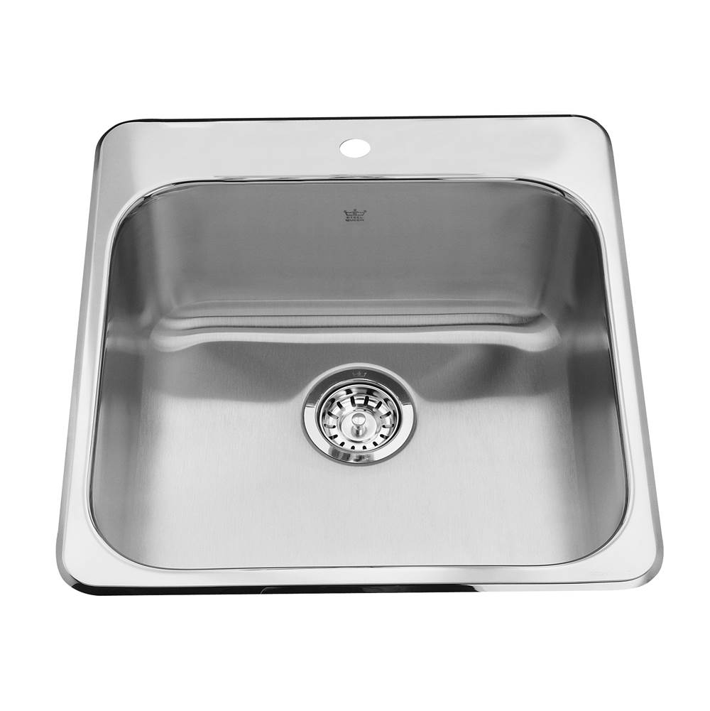 Kindred Steel Queen 20-in LR x 20.5-in FB x 8-in DP Drop In Single Bowl 1-Hole Stainless Steel Kitchen Sink, QSL2020-8-1N