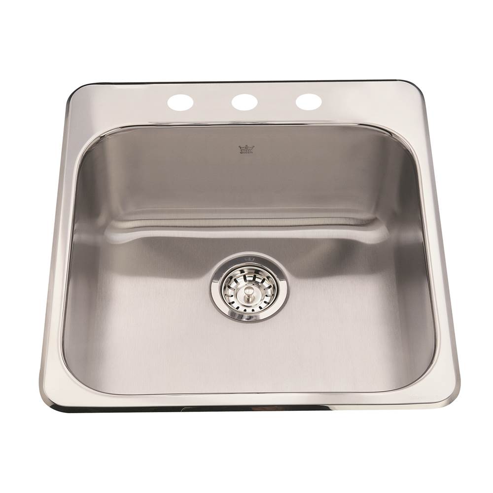 Kindred Steel Queen 20-in LR x 20.5-in FB x 8-in DP Drop In Single Bowl 3-Hole Stainless Steel Kitchen Sink, QSL2020-8-3N