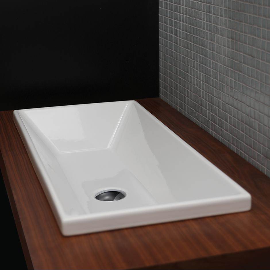 Lacava Under-counter or self-rimming porcelain Bathroom Sink with an overflow. W: 29 3/4'', D: 13 1/2'', H: 6 3/4''.