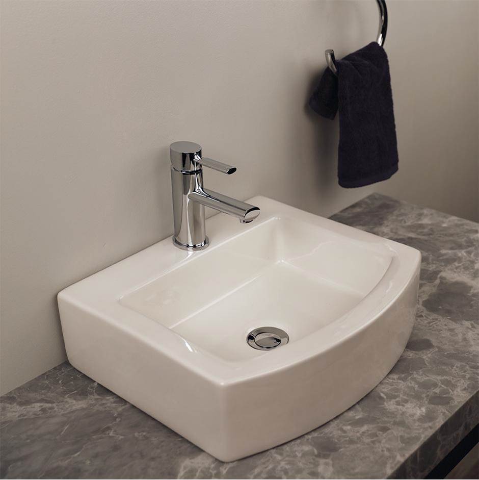 Lacava Above counter porcelain Bathroom Sink without an overflow. Unfinished back.  17 1/2''W, 15 1/2''D, 4 1/2''H. no holes