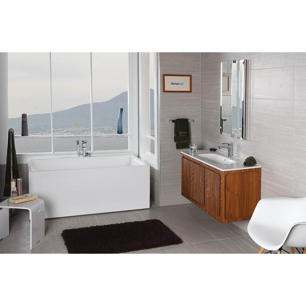 Lacava Wall-mount under-counter vanity with two doors routed for finger pulls. Shipping class 4. Former code: 8074B. W: 39 1/4'', D:17 5/8'', H: 22''.