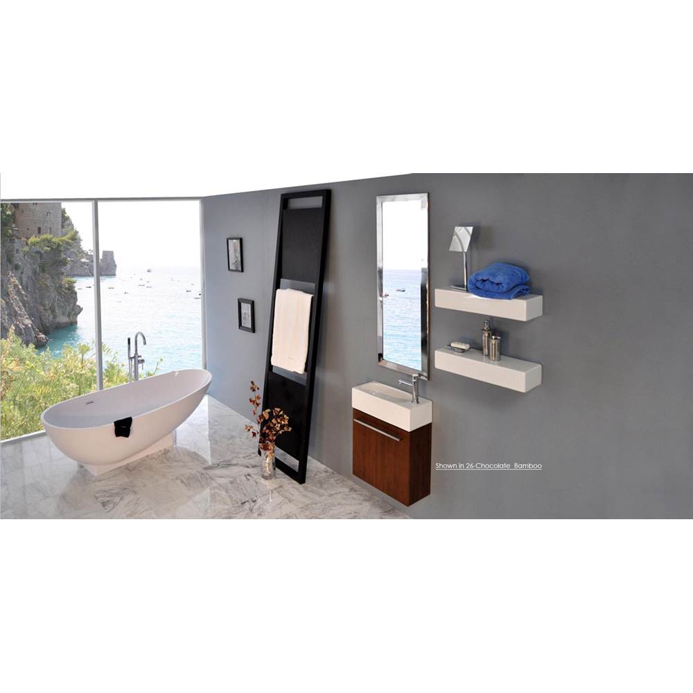 Lacava Wall-mount under-counter vanity with one adjustable shelf behind a door, brushed stainless steel pull can be used as a towe bar.