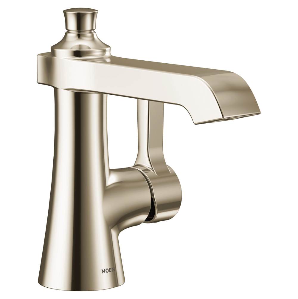 Moen Flara One-Handle Single Hole Bathroom Faucet with Drain Assembly, Polished Nickel
