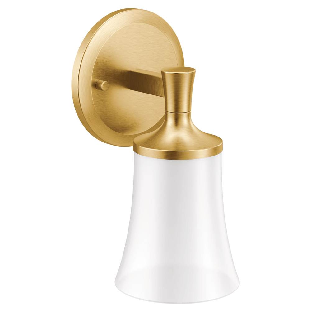 Moen Flara 1-Light Dual-Mount Bath Bathroom Vanity Light Fixture with Frosted Glass, Brushed Gold