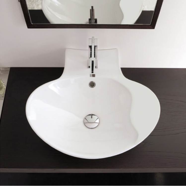 Nameeks Oval-Shaped White Ceramic Wall Mounted or Vessel Sink